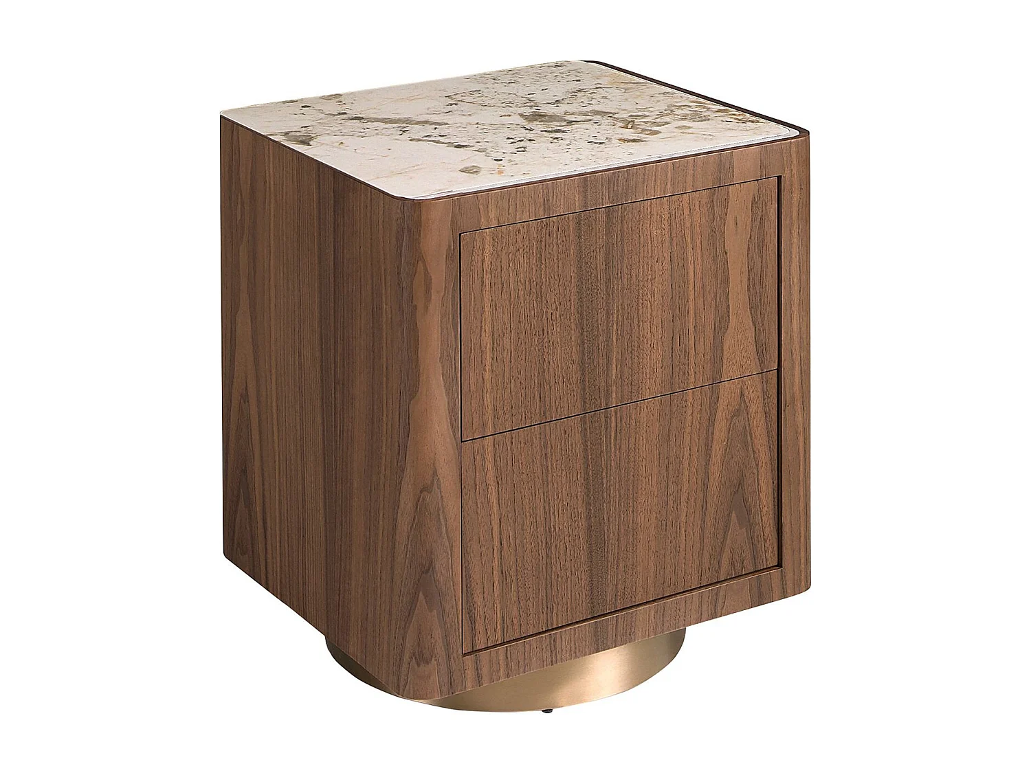 Table de chevet en noyer, acier poli doré et plateau en marbre céramique 7239 ANGEL CERDA