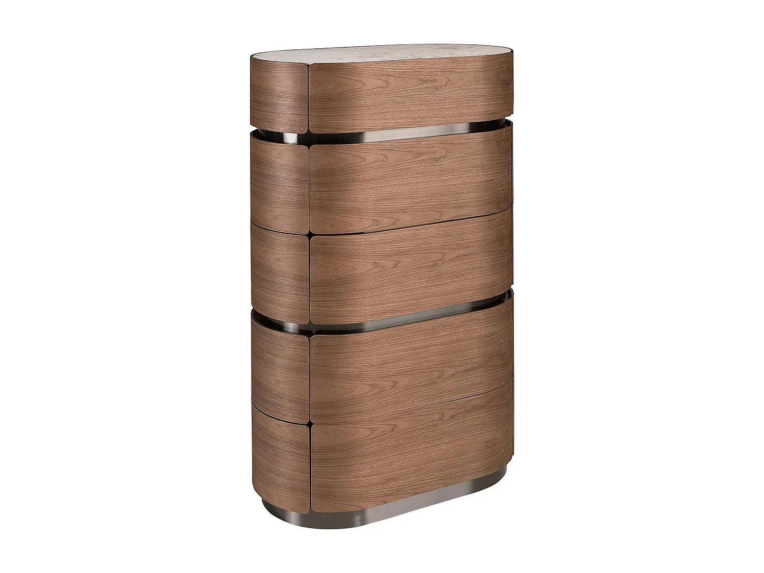 Chiffonnier en noyer avec base en acier foncé et plateau en marbre céramique