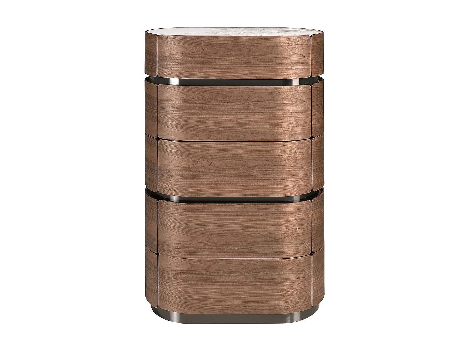 Chiffonnier en noyer avec base en acier foncé et plateau en marbre céramique