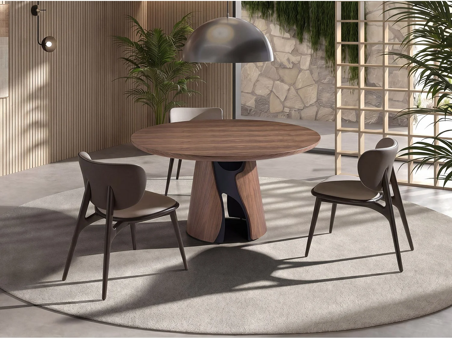 Round dining table in walnut and black epoxy steel 1205 ANGEL CERDA