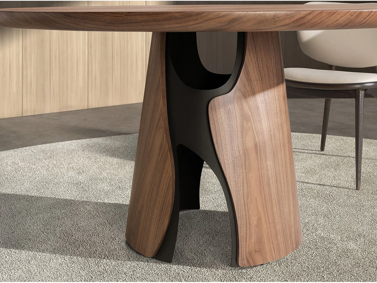 Round dining table in walnut and black epoxy steel 1205 ANGEL CERDA