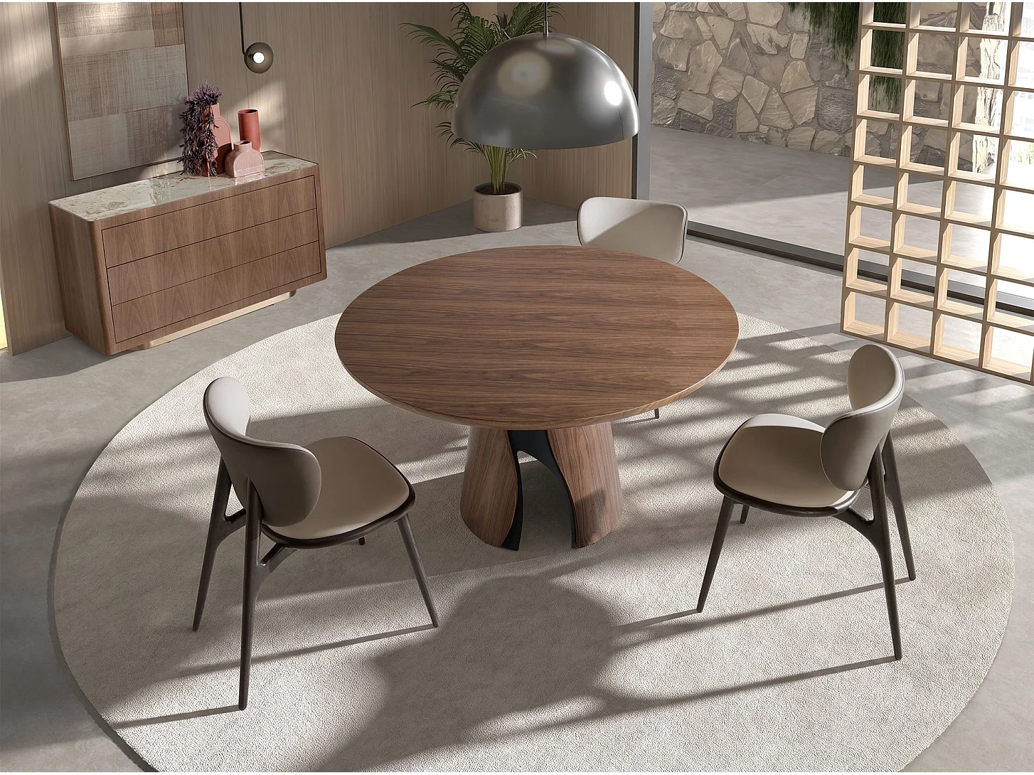 Round dining table in walnut and black epoxy steel 1205 ANGEL CERDA