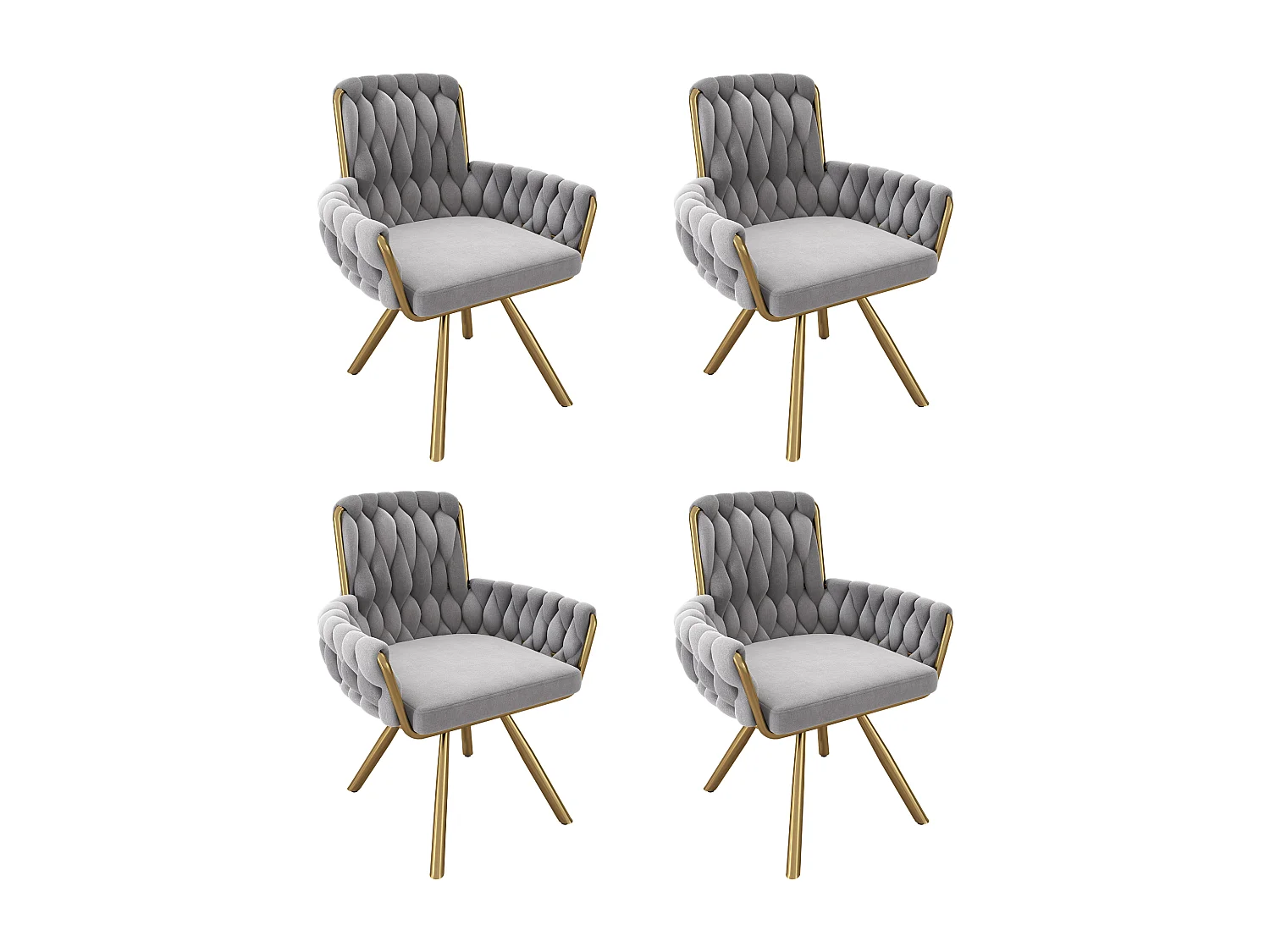 Set of 4 swivel velvet chairs - 63 x 50 x 87 cm - armchair with 4 metal legs - grey