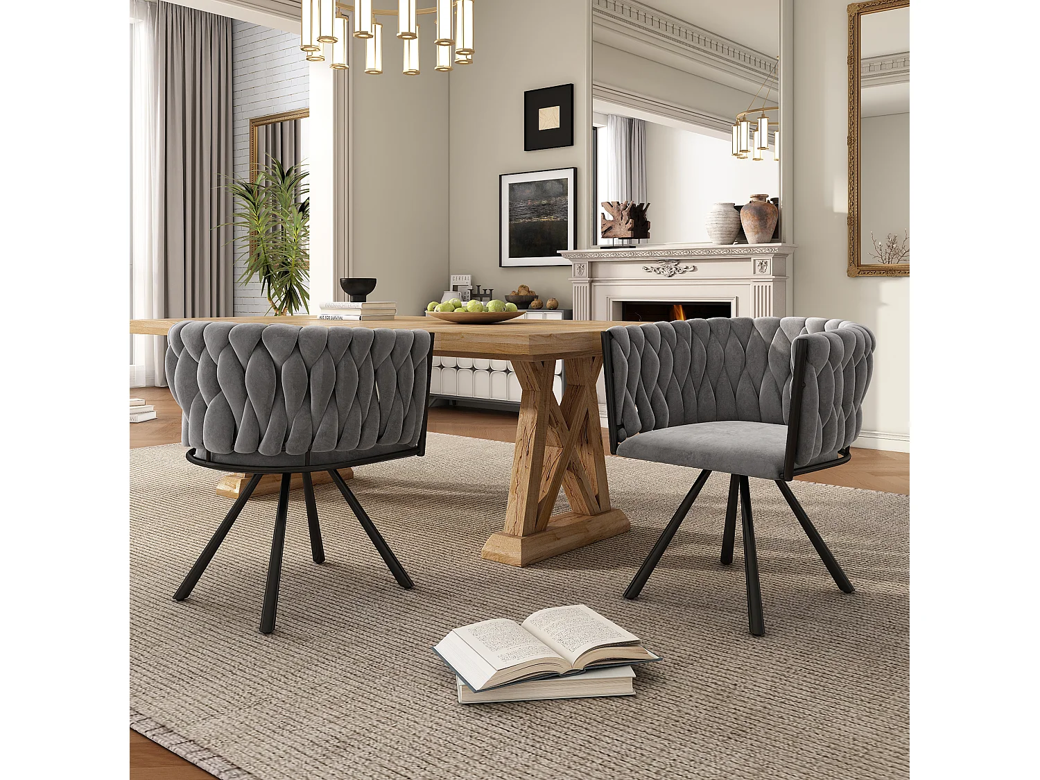 Set of 2 swivel velvet chairs - 59 x 54 x 72 cm - with 4 metal legs - grey
