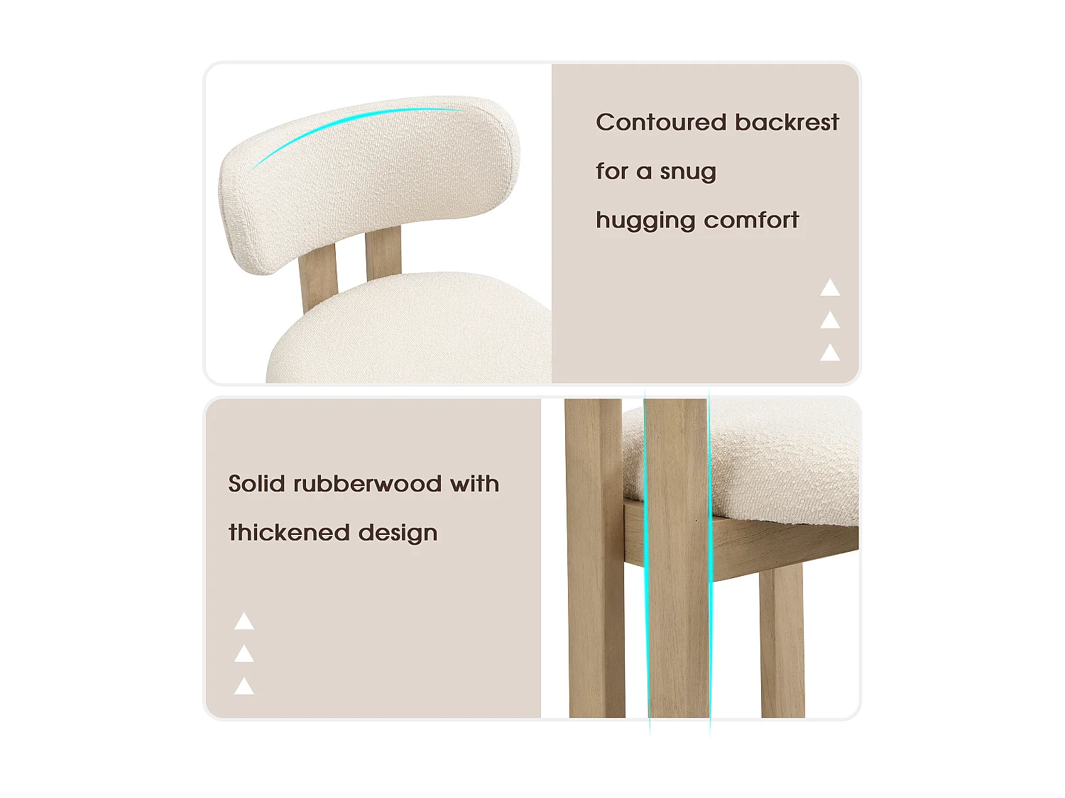 Set of 4 solid wood dining chairs - 54 x 54 x 79 cm - Modern style - curly wood - beige + natural