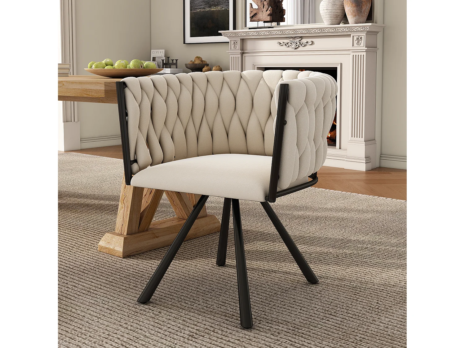 Luxury swivel chair/armchair for living room - 59 x 54 x 72 cm - with 4 metal legs - velvet - beige