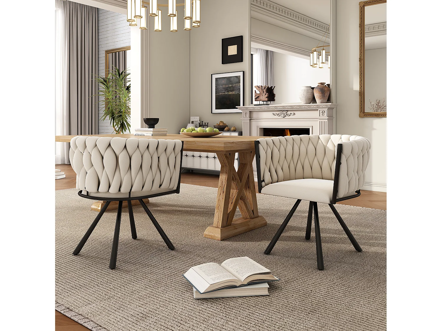 Luxury swivel chair/armchair for living room - 59 x 54 x 72 cm - with 4 metal legs - velvet - beige