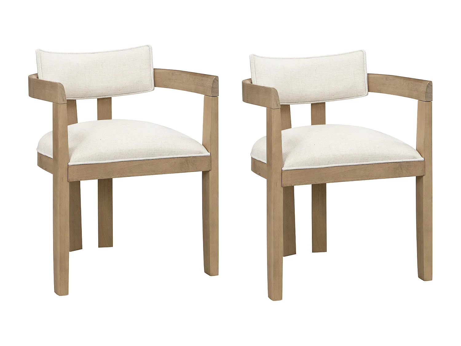Set of 2 solid wood dining chairs - 57.5 x 60.5 x 78.5 cm - modern style - linen - natural