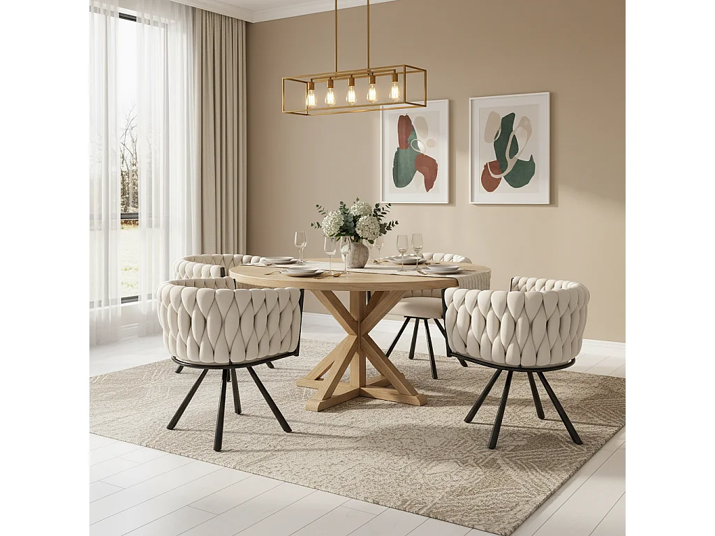 Set of 4 swivel velvet chairs - 59 x 54 x 72 cm - with 4 metal legs - beige