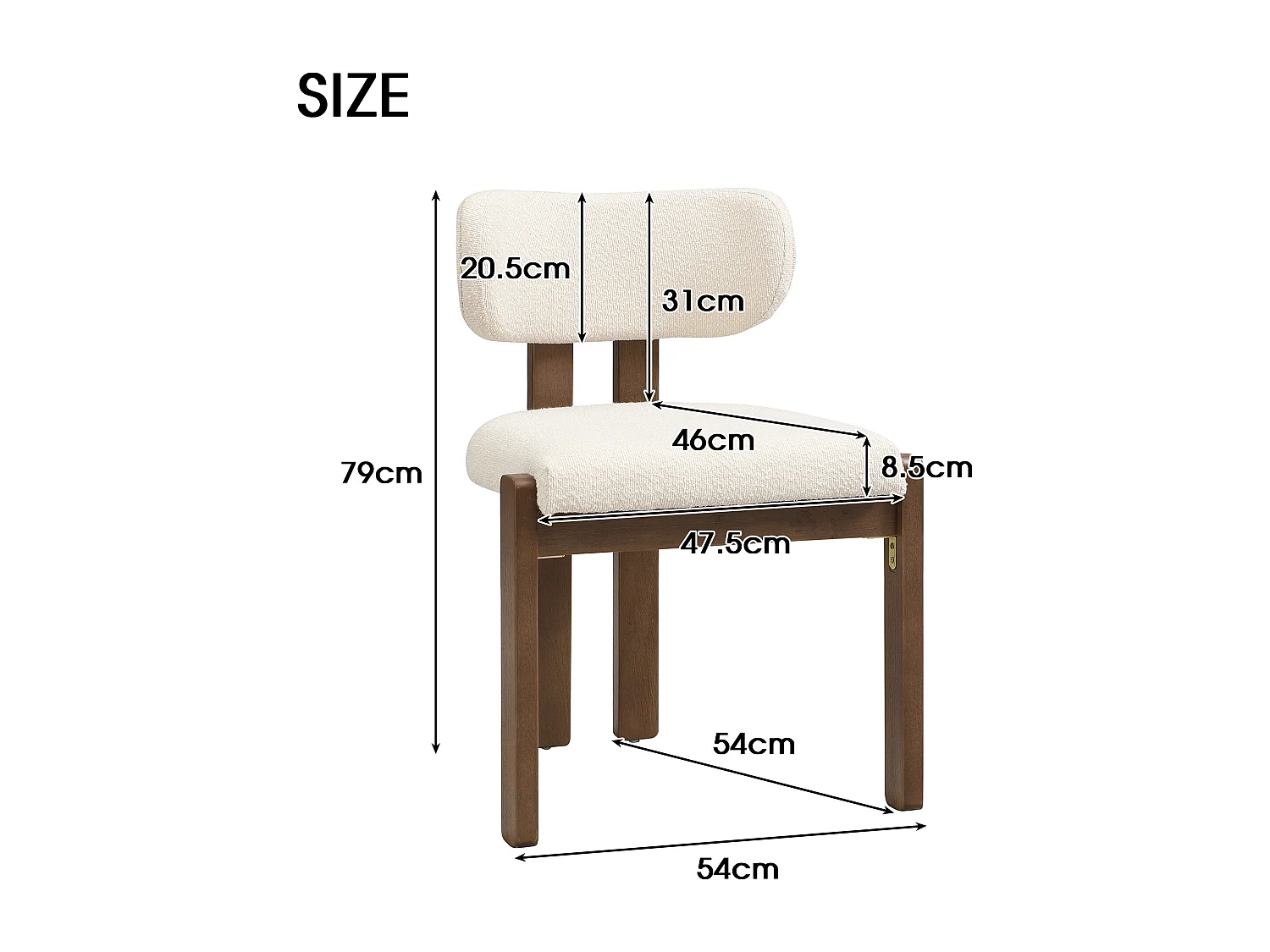 Set of 4 solid wood dining chairs - 54 x 54 x 79 cm - Modern style - curly finish - beige + brown