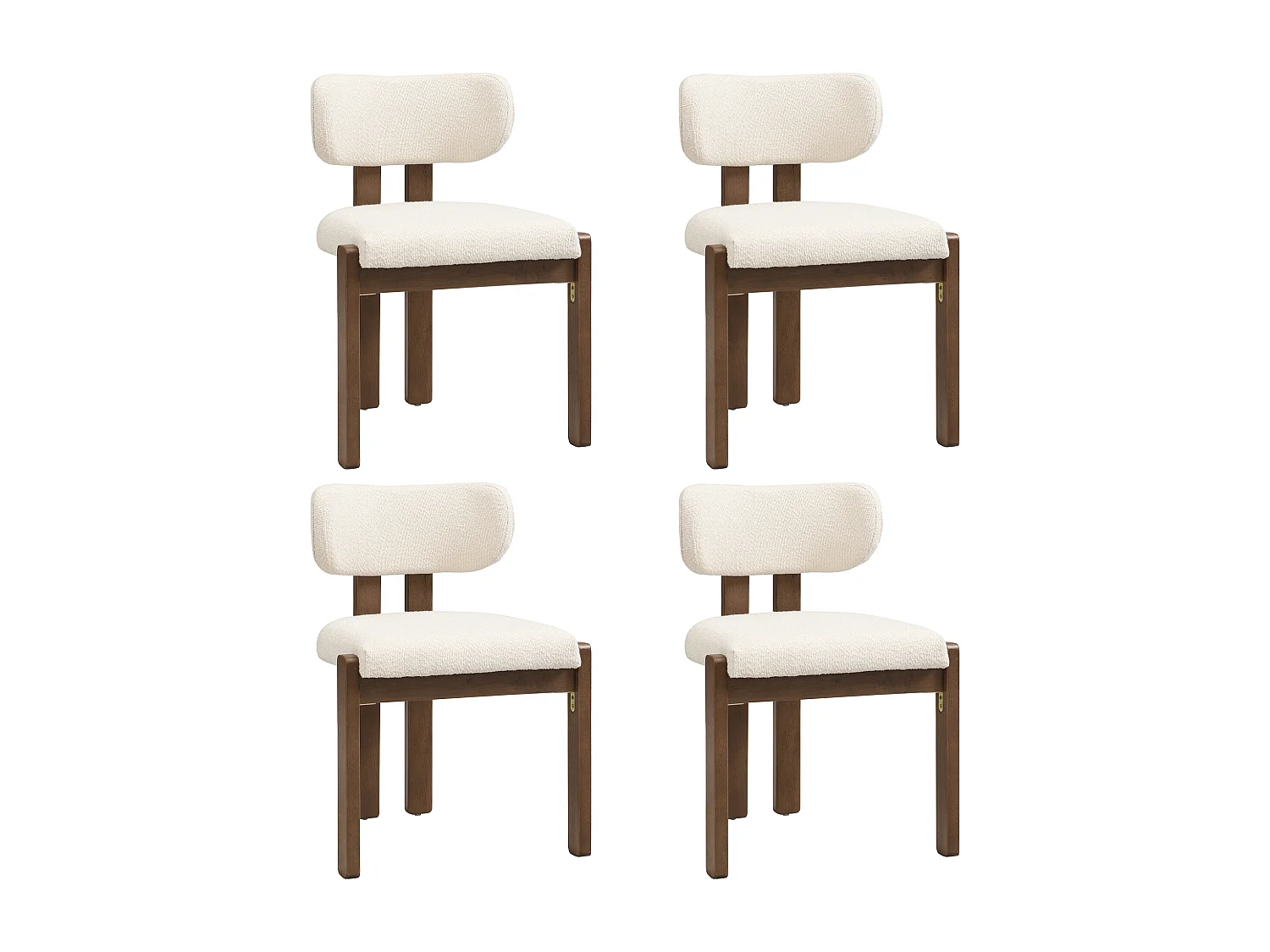 Set of 4 solid wood dining chairs - 54 x 54 x 79 cm - Modern style - curly finish - beige + brown