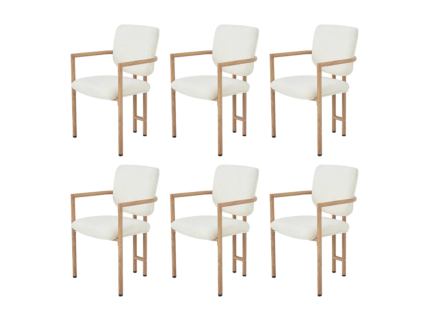 Set of 6 metal dining chairs with a wood-look finish - 61 x 57.5 x 90 cm - modern style - looped upholstery - natural