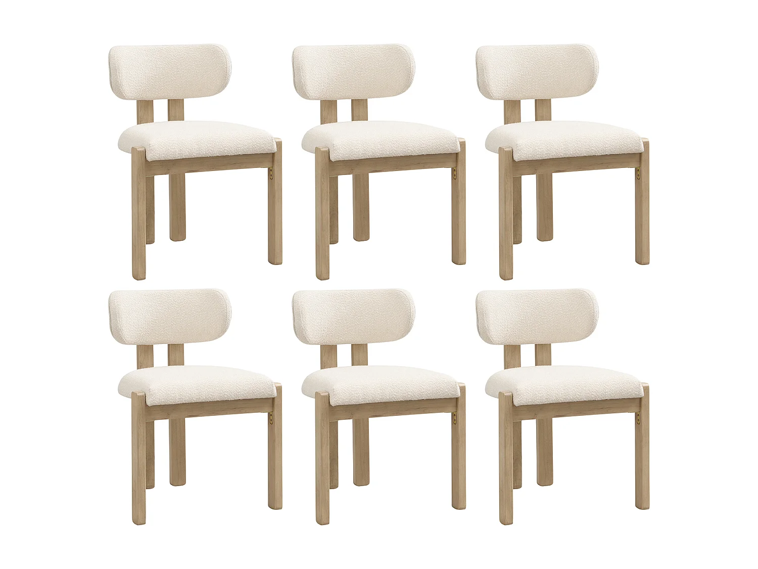 Set of 6 solid wood dining chairs - 54 x 54 x 79 cm - Modern style - curly wood - beige + natural