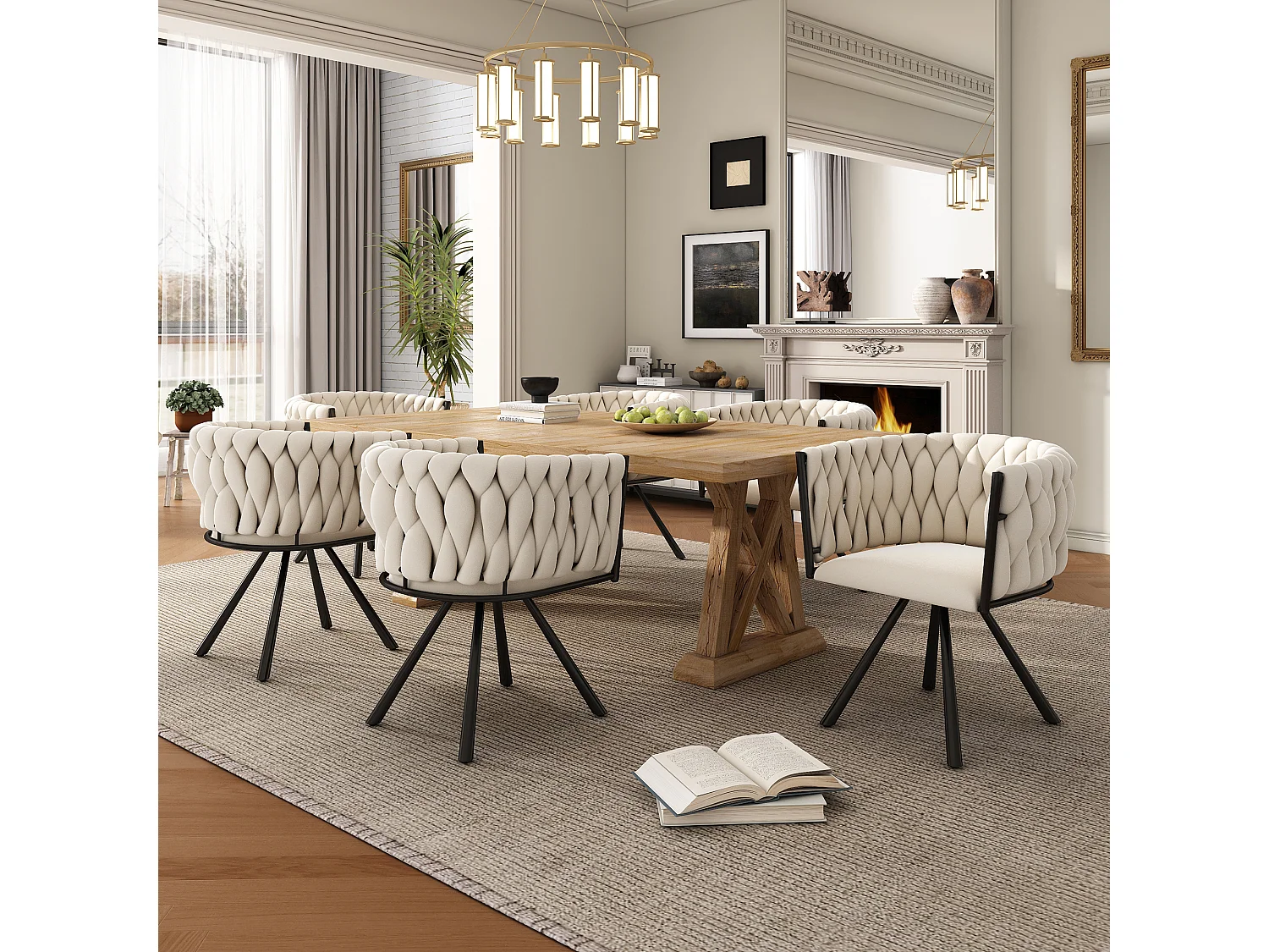 Set of 6 swivel chairs in velvet - 59 x 54 x 72 cm - with 4 metal legs - beige
