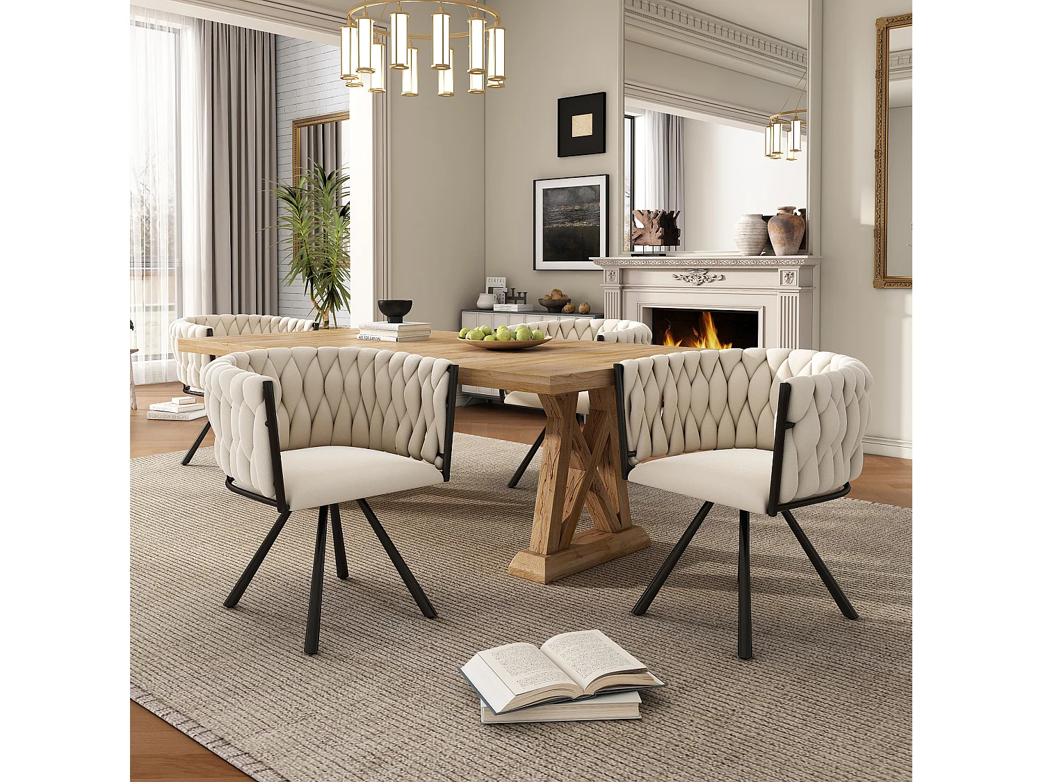 Set of 6 swivel chairs in velvet - 59 x 54 x 72 cm - with 4 metal legs - beige