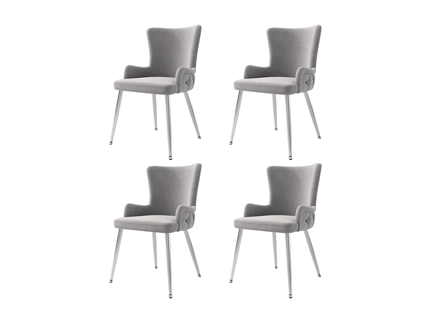 Set of 4 luxury velvet chairs - 49 x 47 x 85 cm - with 4 silver metal legs - grey