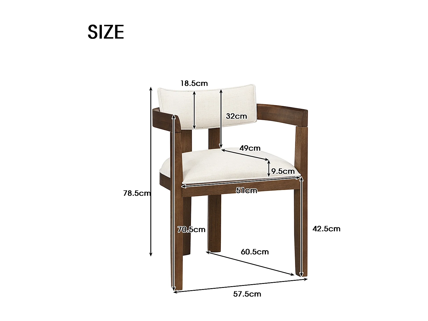 Set of 6 solid wood dining chairs - 57.5 x 60.5 x 78.5 cm - modern style - linen - brown