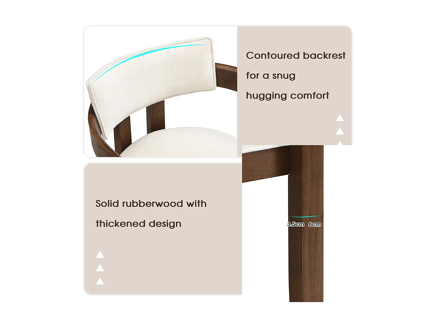 Set of 6 solid wood dining chairs - 57.5 x 60.5 x 78.5 cm - modern style - linen - brown