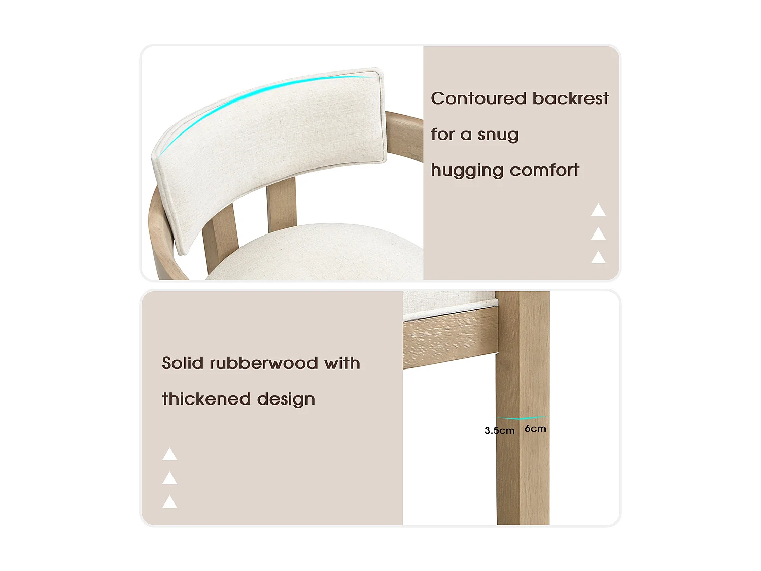 Set of 4 solid wood dining chairs - 57.5 x 60.5 x 78.5 cm - modern style - linen - natural