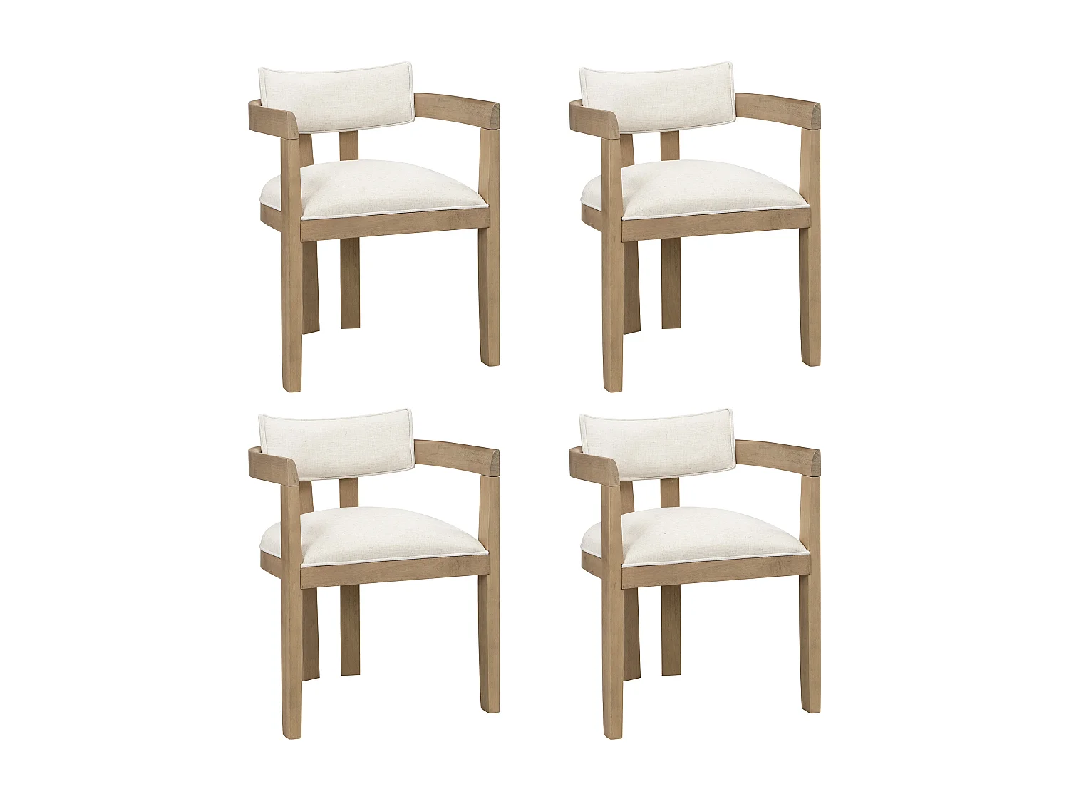Set of 4 solid wood dining chairs - 57.5 x 60.5 x 78.5 cm - modern style - linen - natural