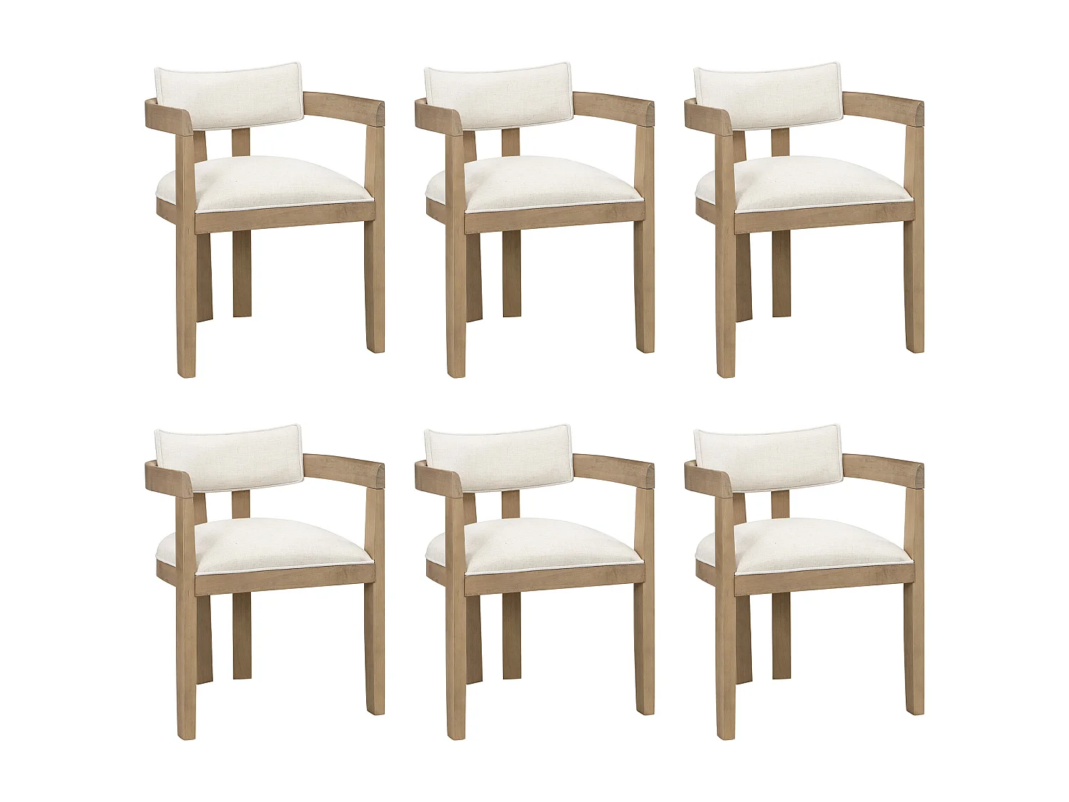 Set of 6 solid wood dining chairs - 57.5 x 60.5 x 78.5 cm - modern style - linen - natural