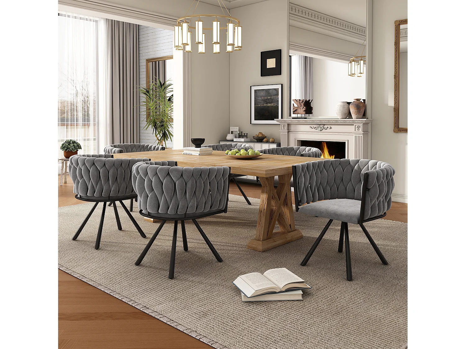 Set of 6 swivel velvet chairs - 59 x 54 x 72 cm - with 4 metal legs - grey