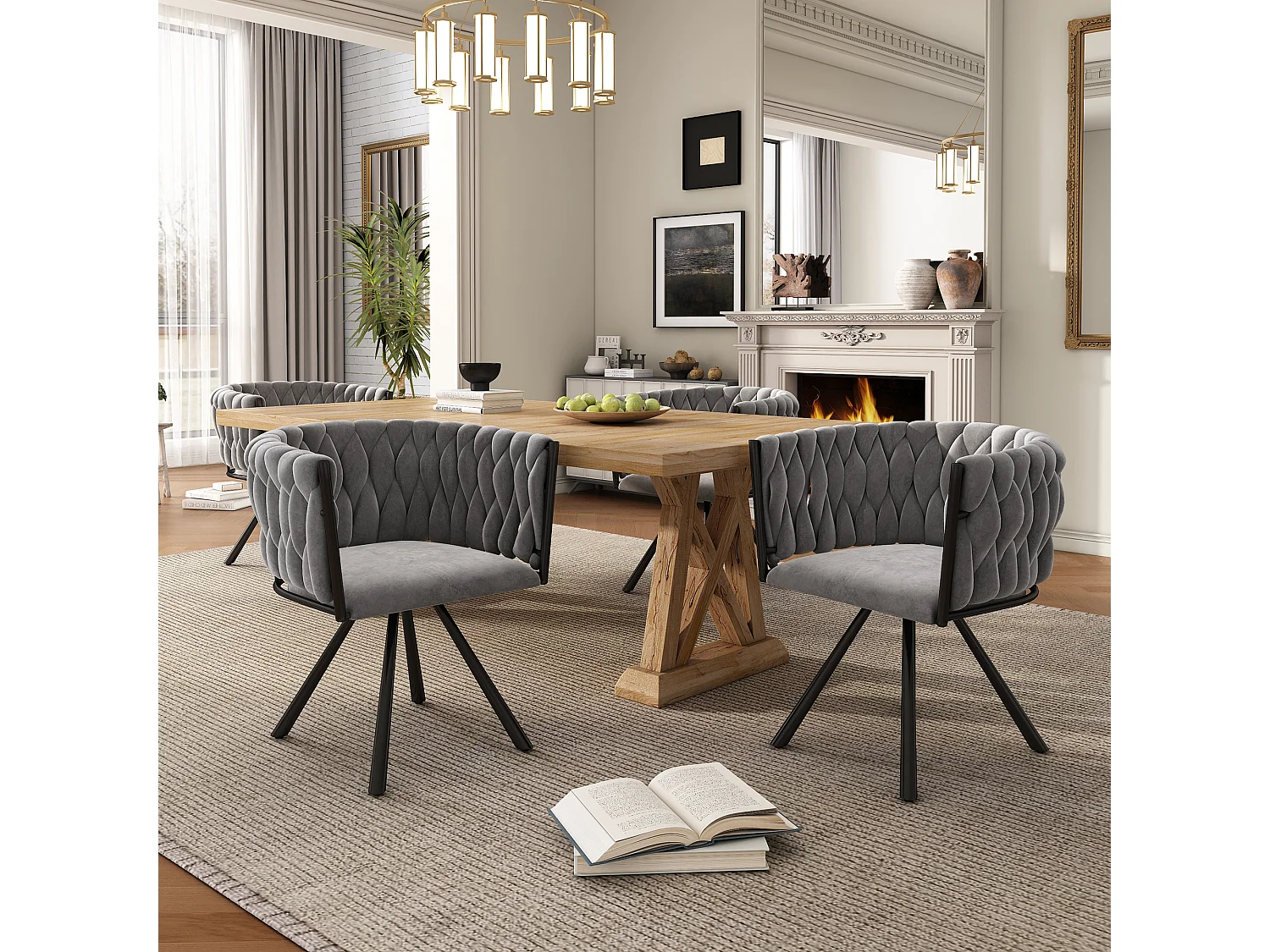 Set of 6 swivel velvet chairs - 59 x 54 x 72 cm - with 4 metal legs - grey