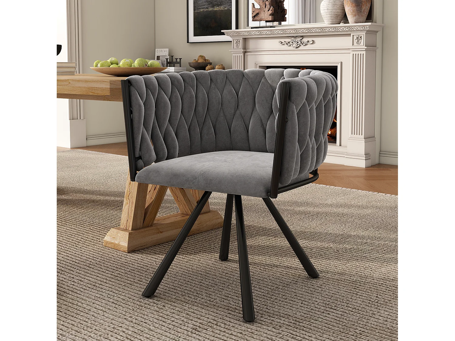 Set of 6 swivel velvet chairs - 59 x 54 x 72 cm - with 4 metal legs - grey