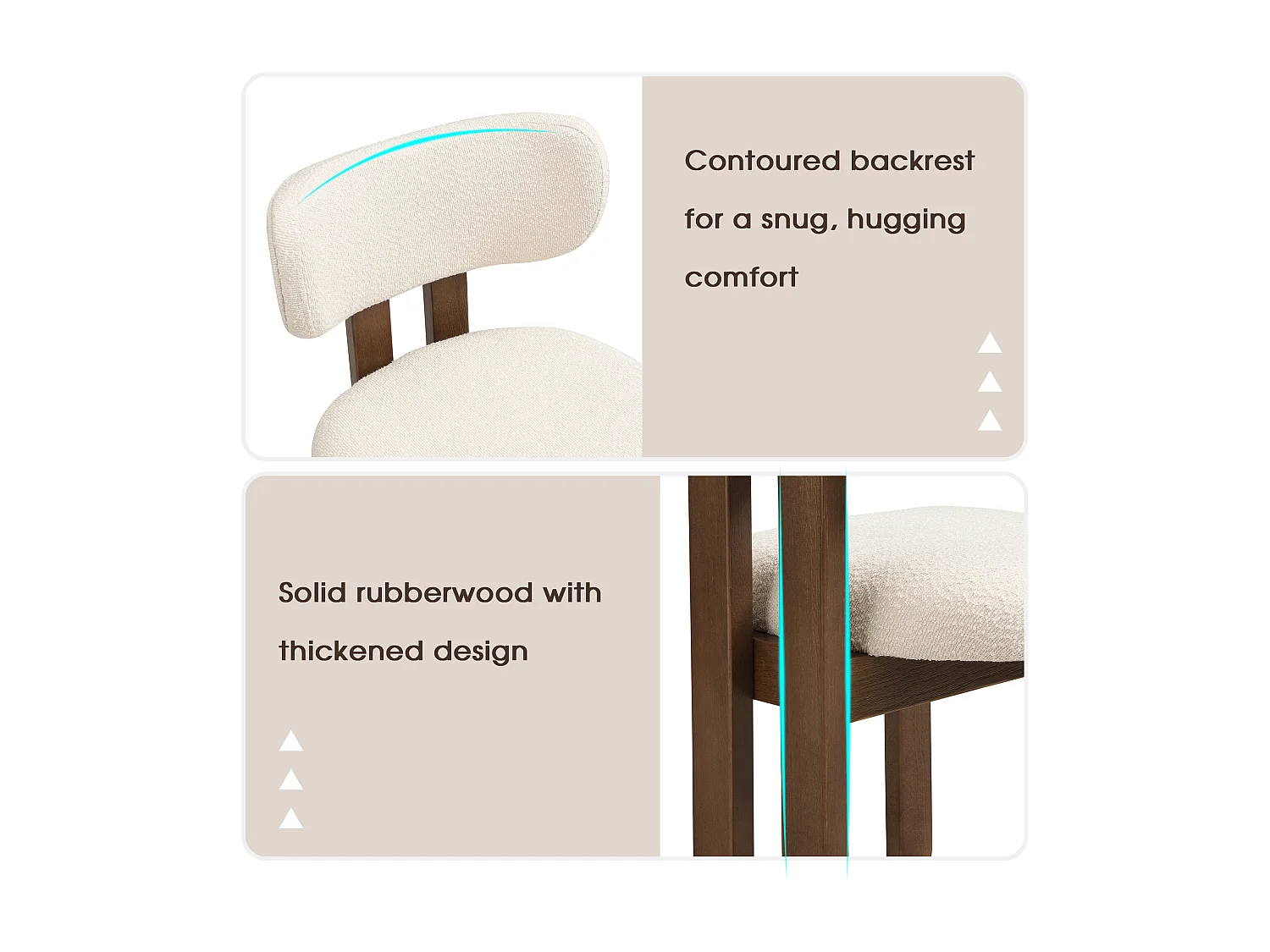 Set of 2 solid wood dining chairs - 54 x 54 x 79 cm - Modern style - curly finish - beige + brown