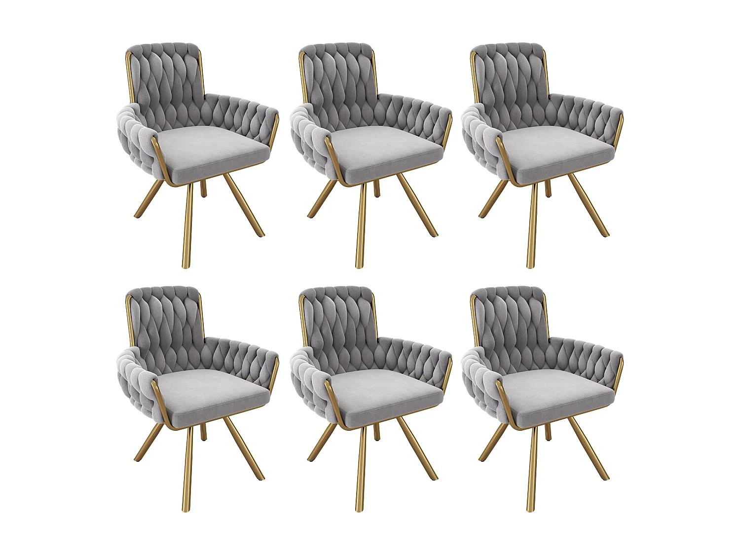 Set of 6 swivel velvet chairs - 63 x 50 x 87 cm - armchair with 4 metal legs - grey