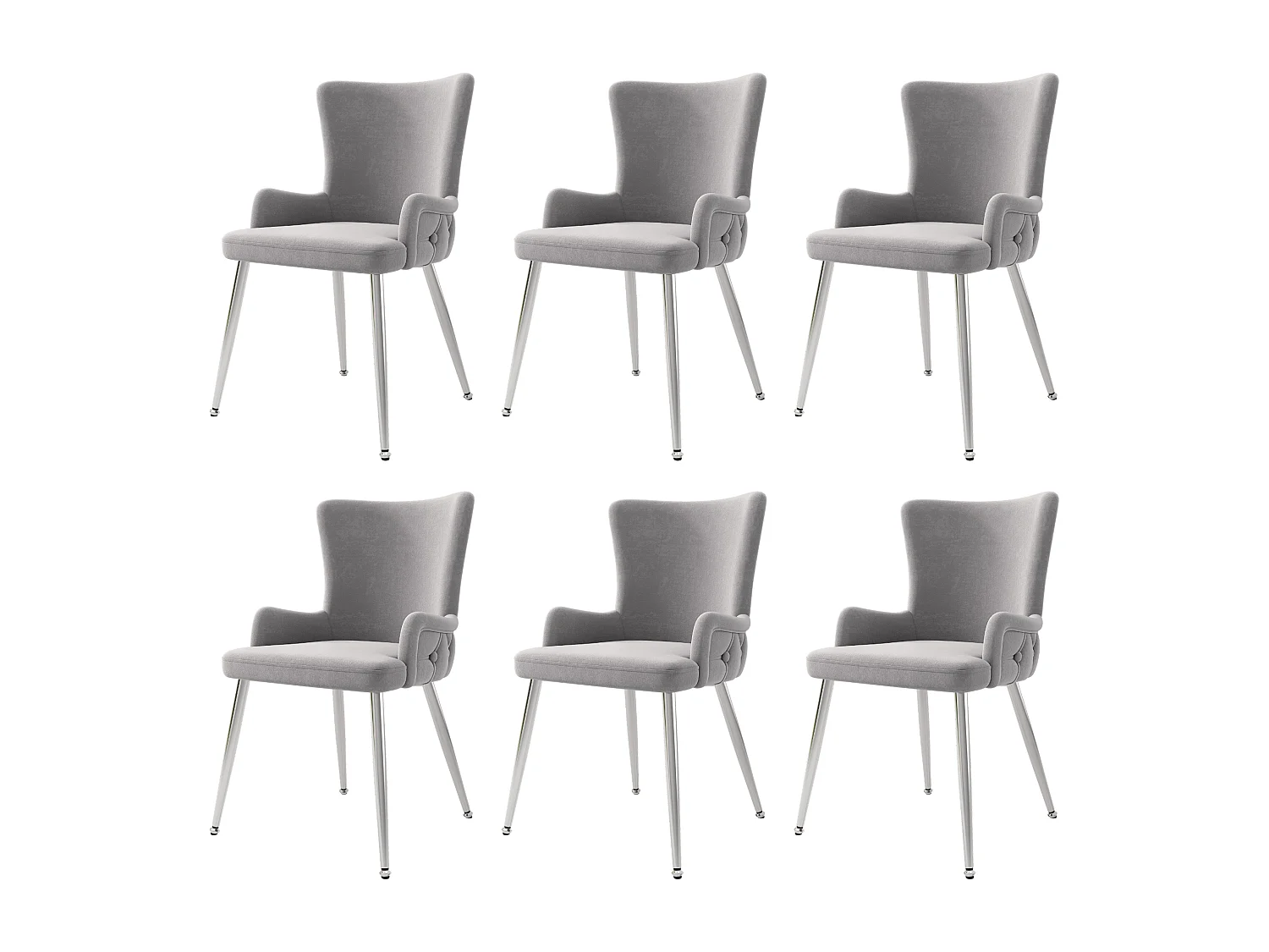 Set of 6 luxury velvet chairs - 49 x 47 x 85 cm - with 4 silver metal legs - grey