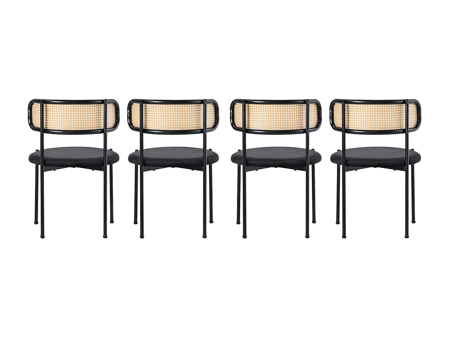 Set of 4 velvet dining chairs - 45 x 40 x 75 cm - with 4 metal legs - rattan bedroom chair - black