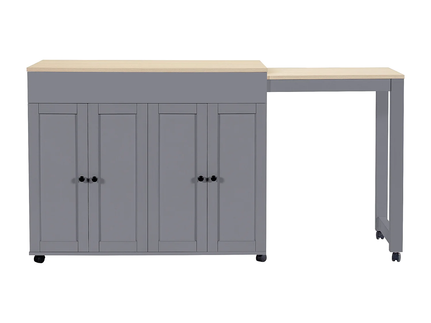 Kitchen island with extendable table and 4 doors - 118/180 x 50 x 94 cm - MDF - grey