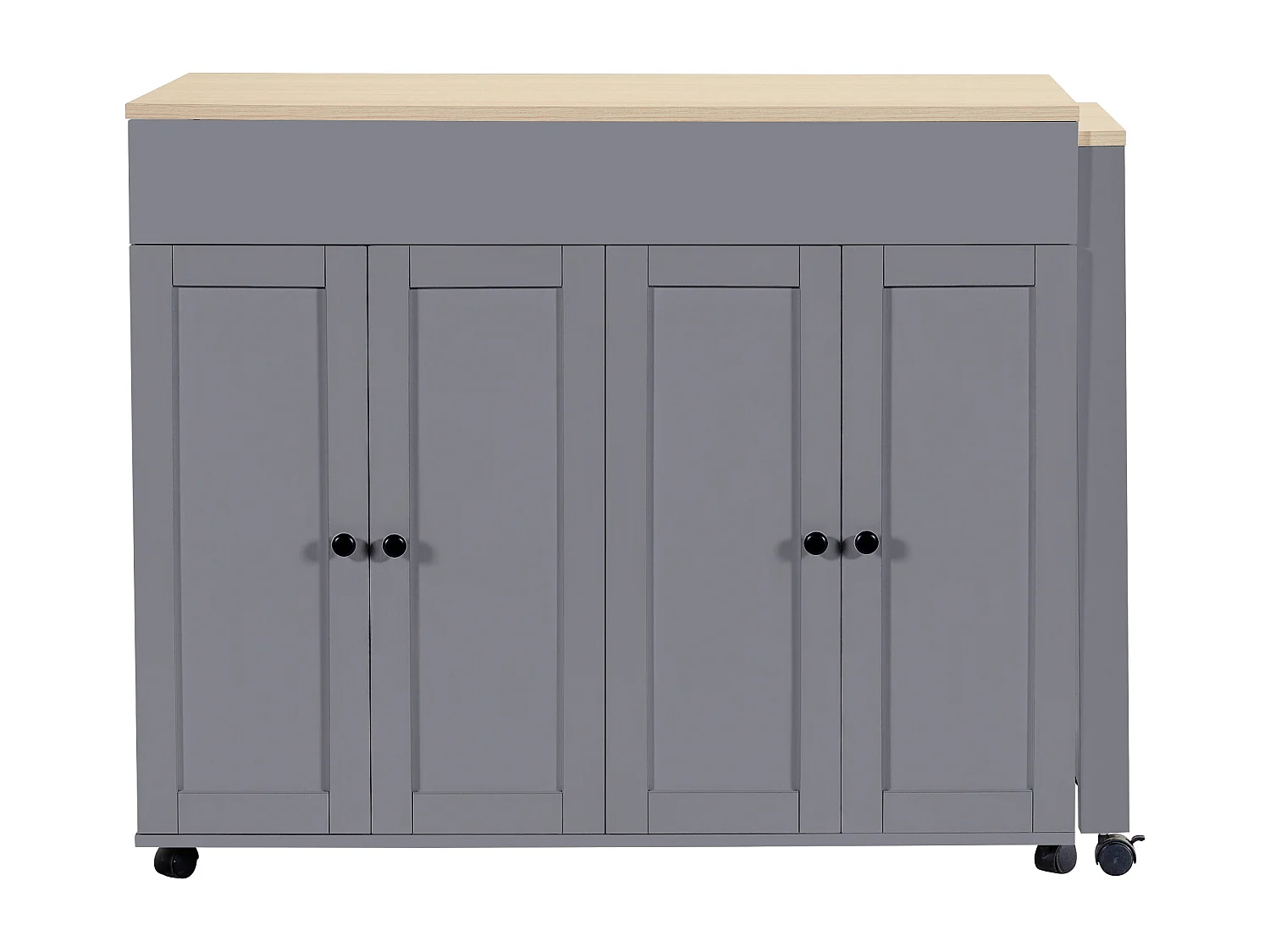 Kitchen island with extendable table and 4 doors - 118/180 x 50 x 94 cm - MDF - grey
