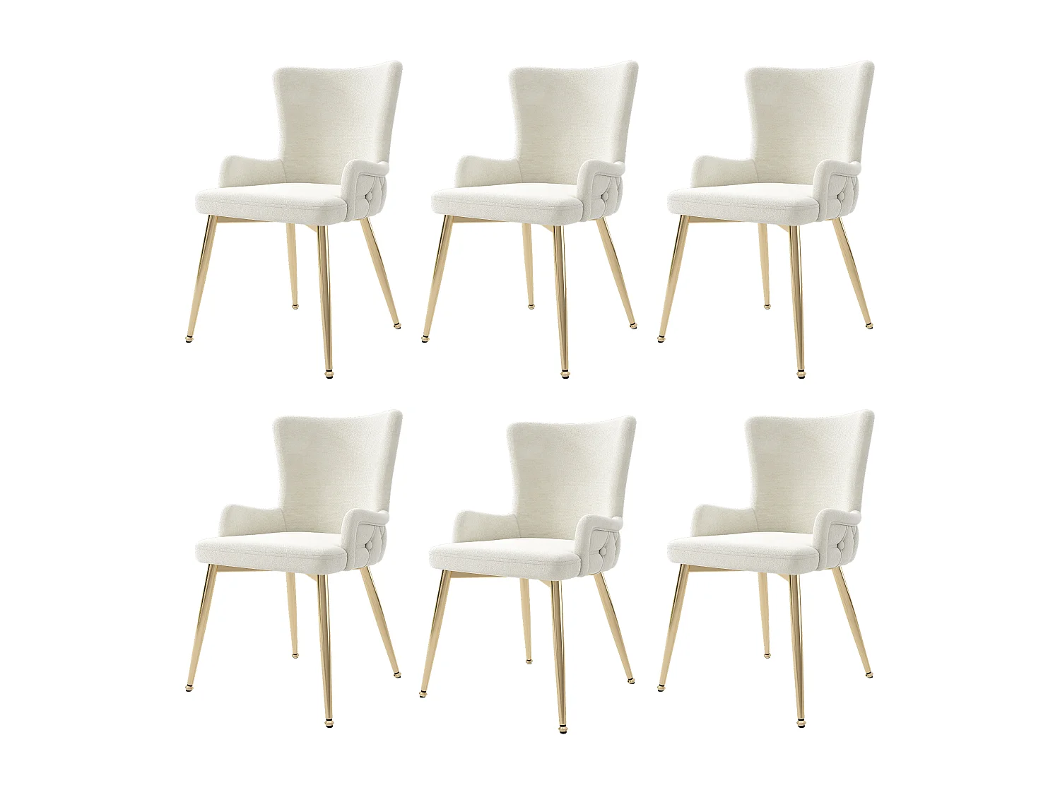Set of 6 luxury velvet chairs - 49 x 47 x 85 cm - with 4 gold metal legs - beige