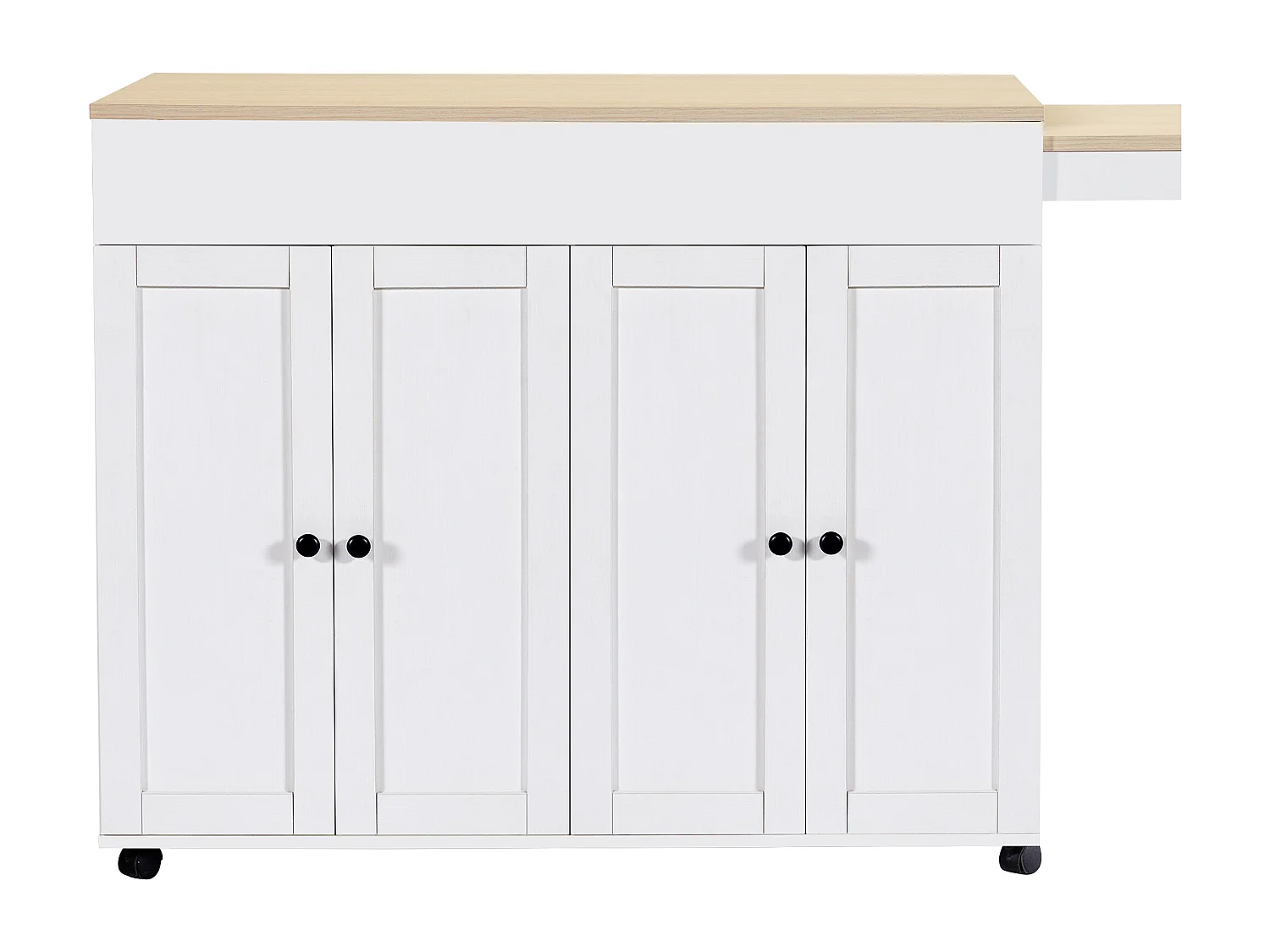 Kitchen island with extendable table and 4 doors - 118/180 x 50 x 94 cm - MDF - White