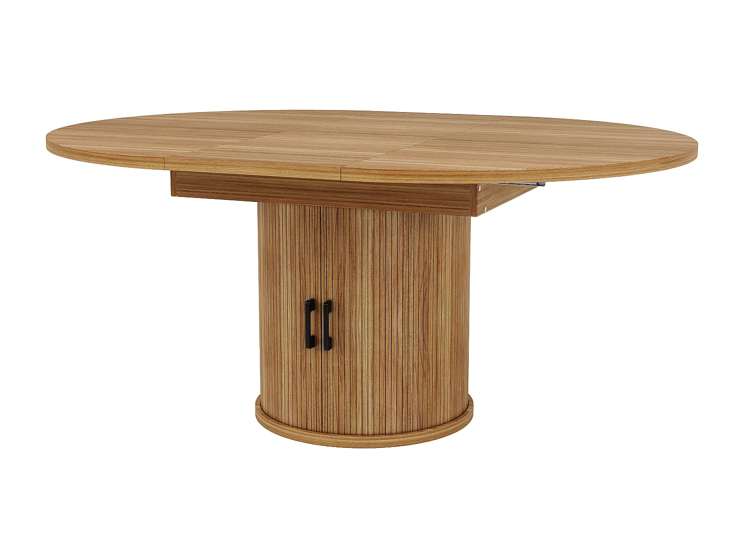 Extendable 6-seater dining table - 118/158 x 118 x 76.8 cm - oval shape + with storage - MDF - natural