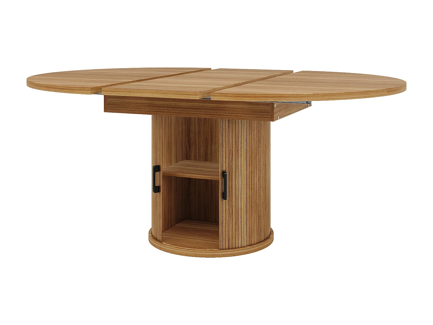Extendable 6-seater dining table - 118/158 x 118 x 76.8 cm - oval shape + with storage - MDF - natural