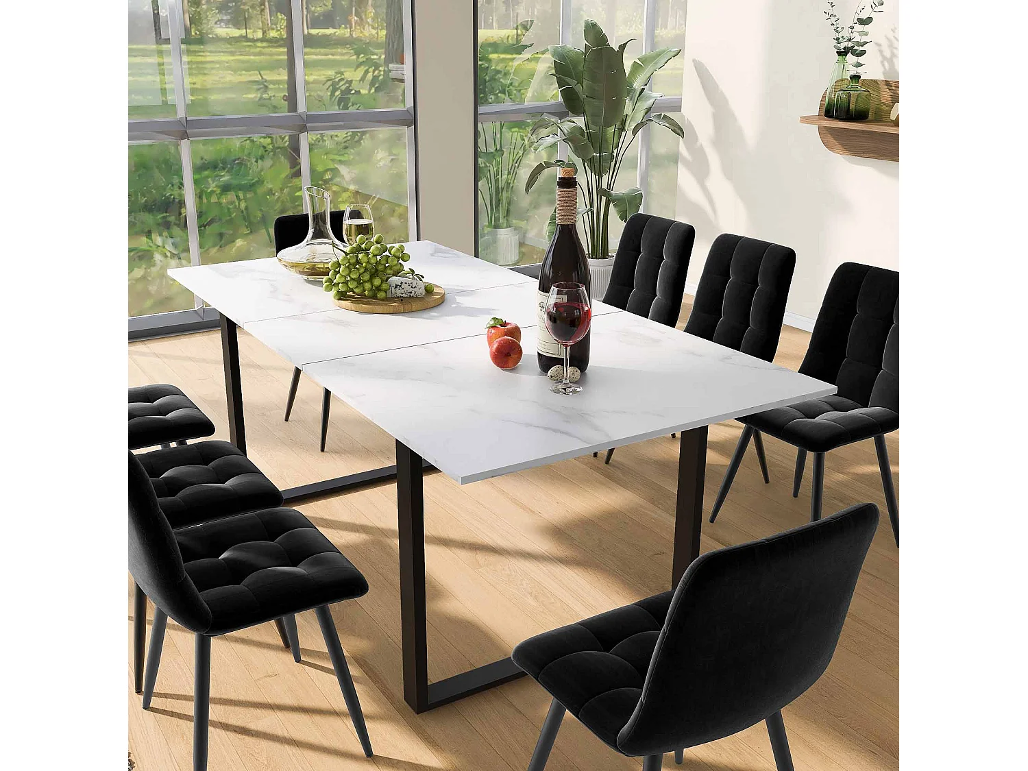 Extendable dining table for 4 to 8 place settings - 140/180 x 80 x 75 cm - made of MDF and metal - White and black
