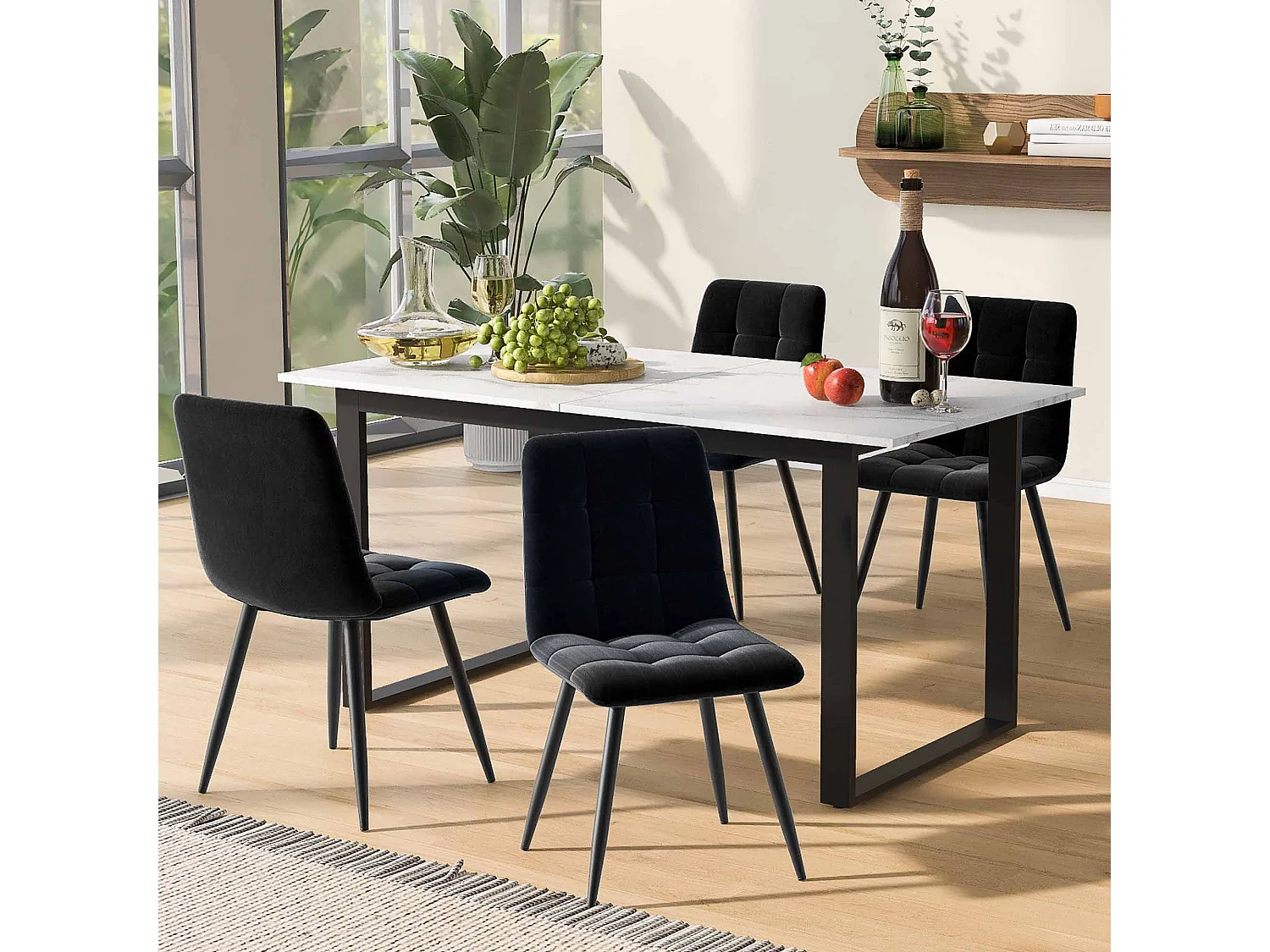 Extendable dining table for 4 to 8 place settings - 140/180 x 80 x 75 cm - made of MDF and metal - White and black