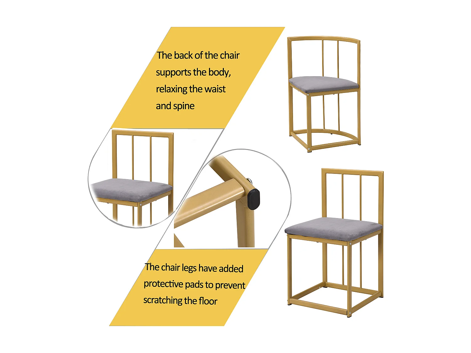 7-piece dining table and chair set - 1 table + 6 chairs with backrests - iron frame - MDF - gold