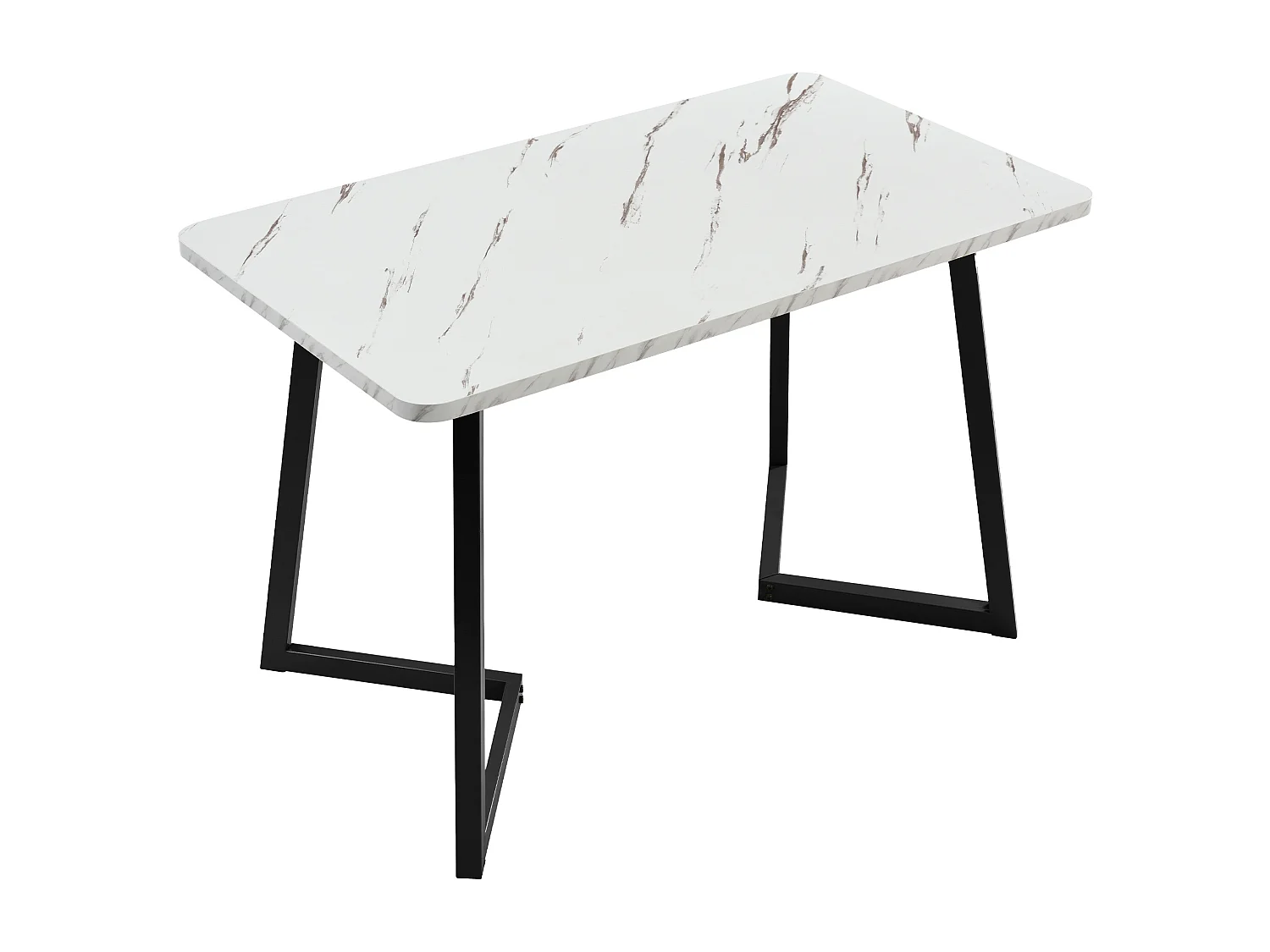Rectangular dining table for 4 to 6 place settings with marble pattern - MDF wood + metal legs - black and white