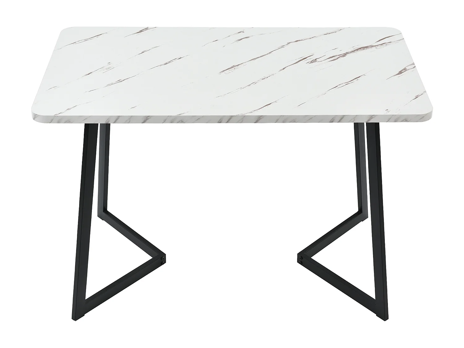 Rectangular dining table for 4 to 6 place settings with marble pattern - MDF wood + metal legs - black and white