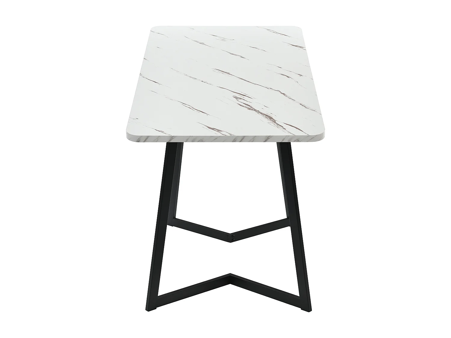 Rectangular dining table for 4 to 6 place settings with marble pattern - MDF wood + metal legs - black and white