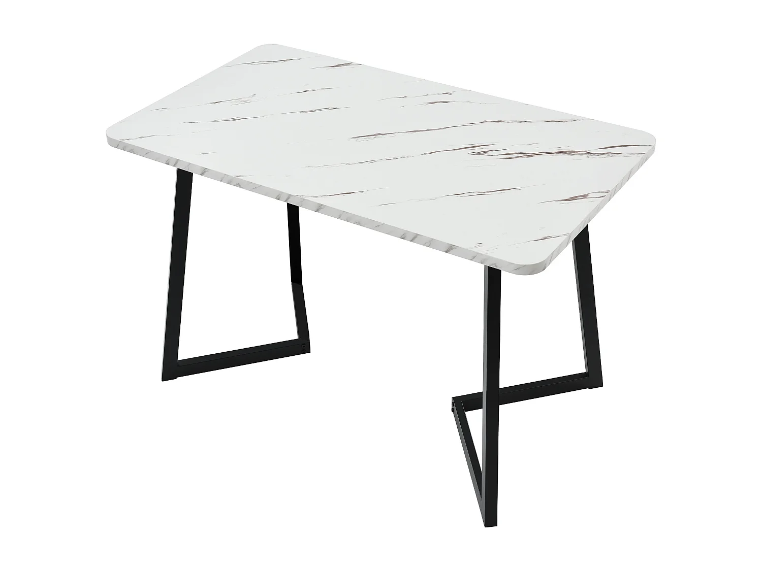 Rectangular dining table for 4 to 6 place settings with marble pattern - MDF wood + metal legs - black and white