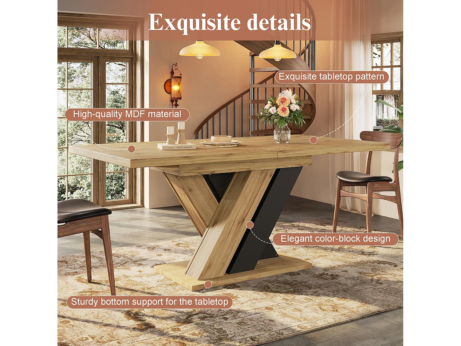 Extendable dining table - 119-158.5 x 80 x 75 cm - seats 4-6 - MDF - natural