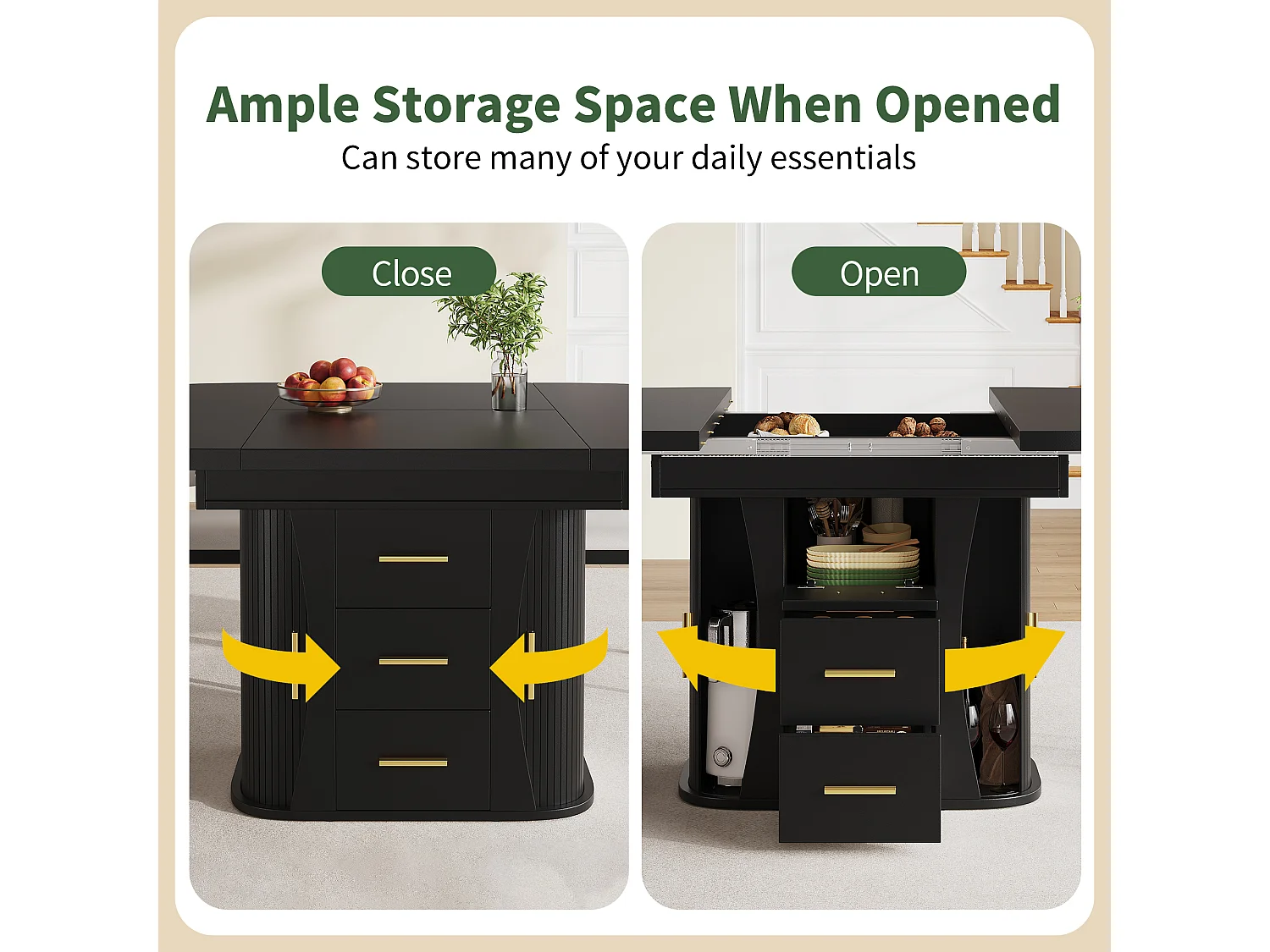 Extendable dining table for 6 people - 118/158 x 118 x 77 cm - with 3 doors + 2 drawers - MDF - black