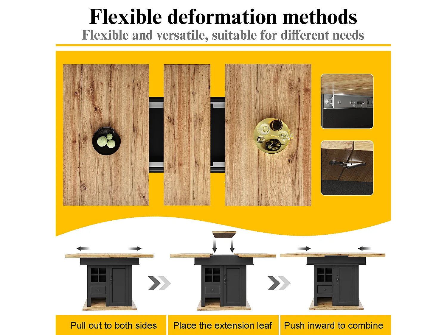 Folding dining table for 4-6 people - 110-140 x 80 x 75 cm - extendable - with door and drawer - MDF - black