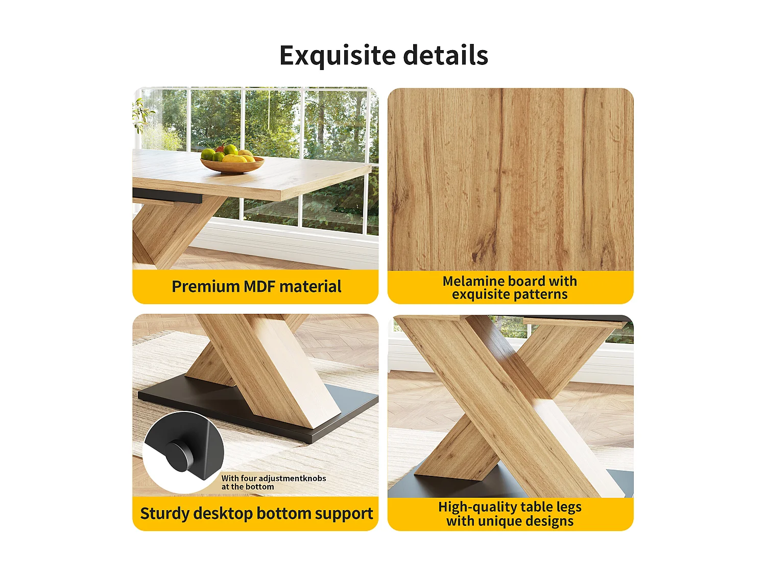 Extendable dining table - 119/158.5 x 80 x 75 cm - seats 4-6 - MDF wood - Crossed legs - Natural