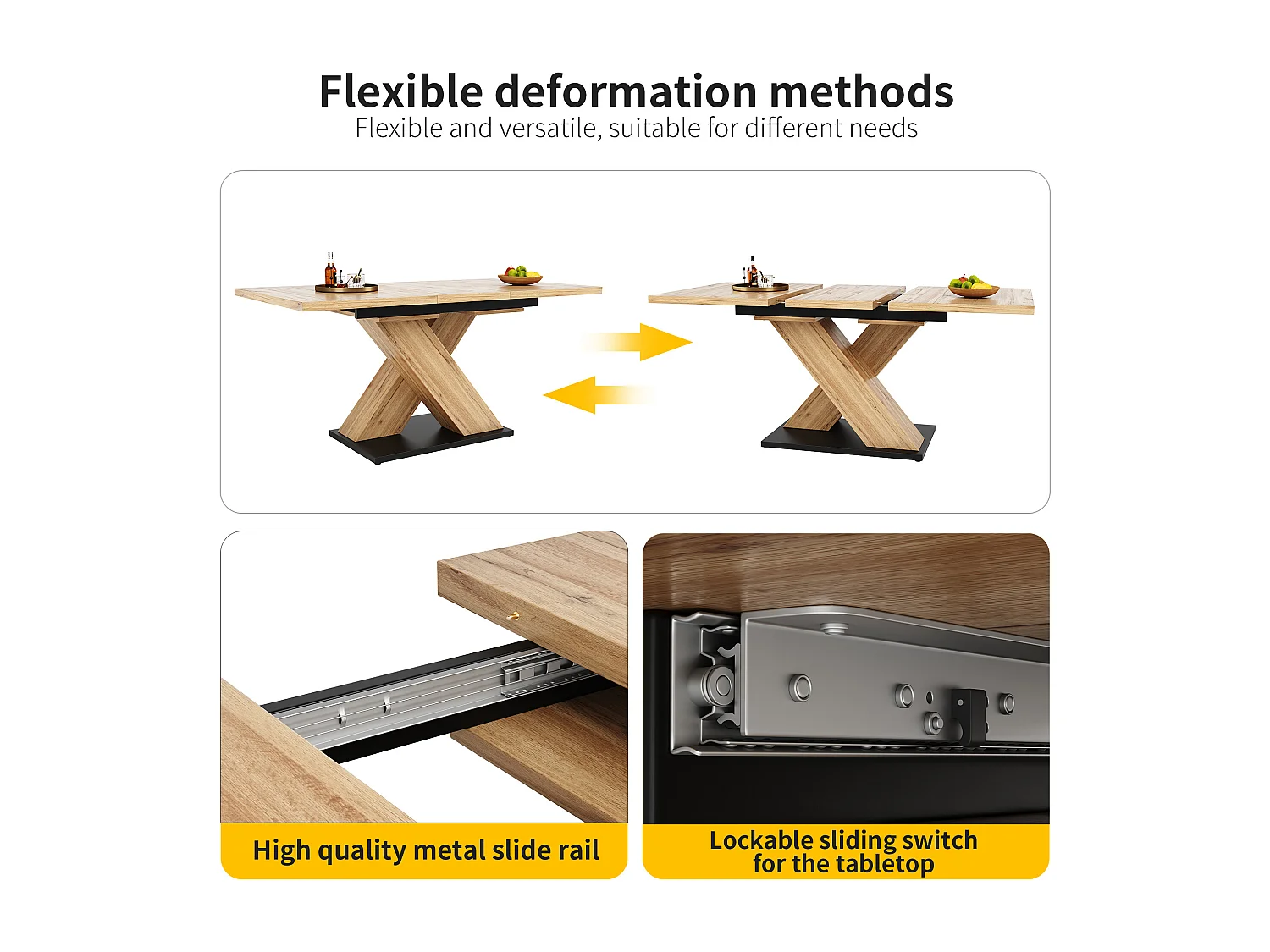 Extendable dining table - 119/158.5 x 80 x 75 cm - seats 4-6 - MDF wood - Crossed legs - Natural